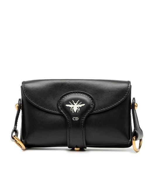 Dior Black Pre-Owned Mini Leather D Bee Saddle Bag