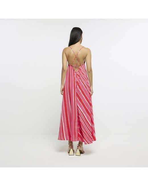 River Island Pink Slip Maxi Dress Stripe Print