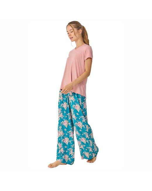 J&j Brothers Blue Summer Pyjamas With Flowy Long Pants Jjb34