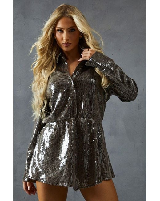 MissPap Black Premium Sequin Handkerchief Shirt Dress