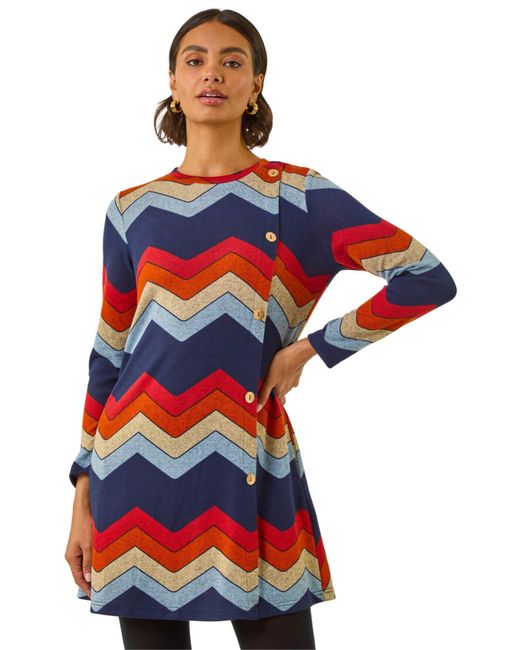 Roman Red Zig Zag Side Button Dress