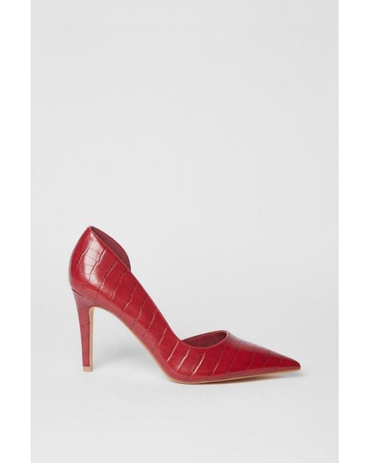 Faith Red Cece Croc Print High Stiletto Court Shoes