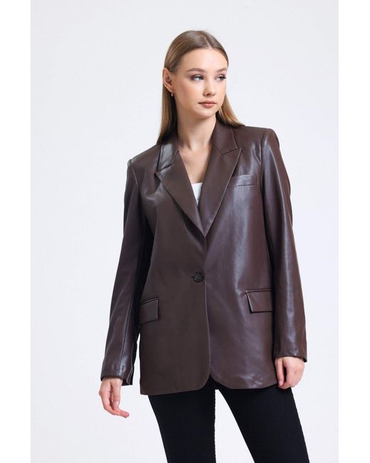 Hiccup Multicolor Faux Leather Collar Blazer