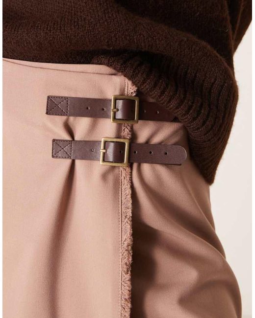 ASOS Brown Tailored Double Belt Wrap Raw Edge Skirt