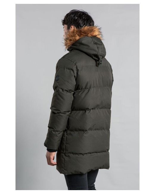Tokyo Laundry Gray Padded Longline Coat With Faux Fur Hood for men