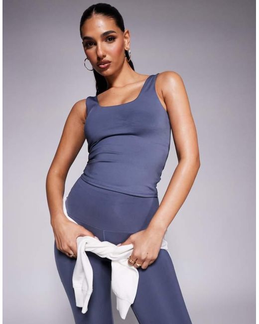 4505 Blue Square Neck Vest With Inner Bra