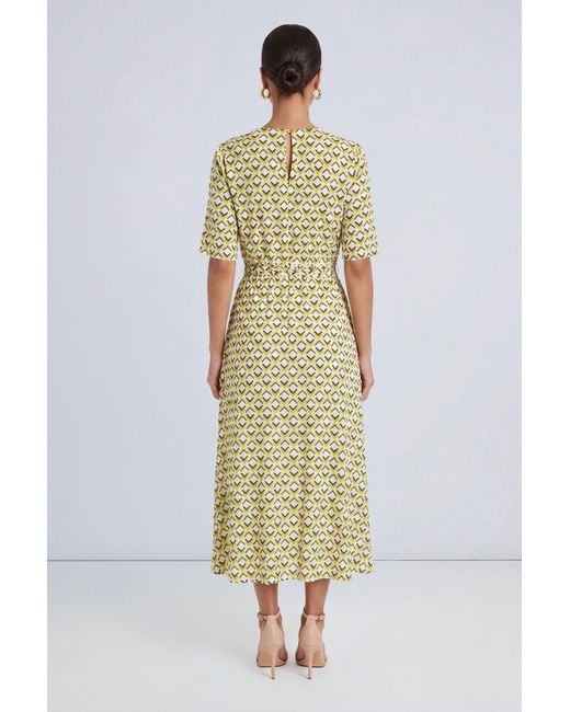 PRINCIPLES Metallic Geo Print Viscose Asymmetric Midi Dress