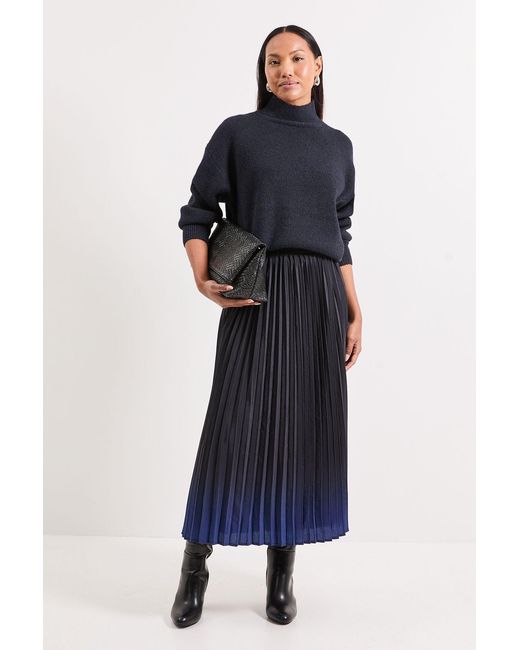 PRINCIPLES Blue Ombre Print Pleated Midi Skirt