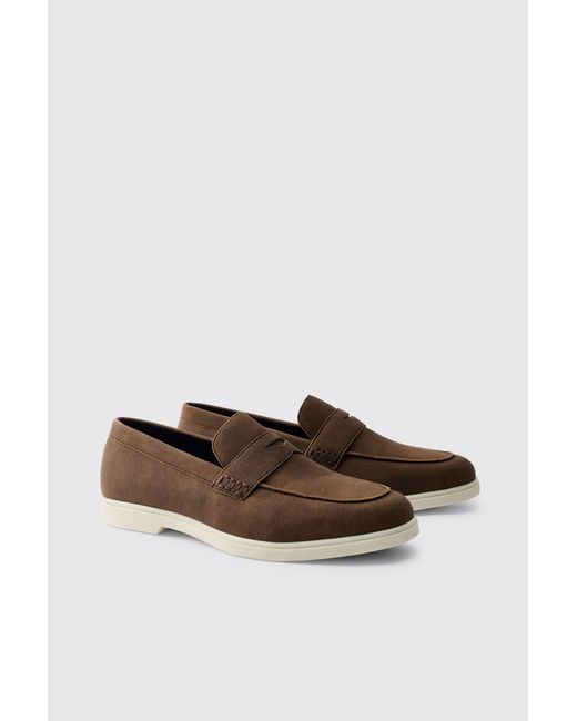 BoohooMAN Brown Casual Faux Suede Penny Loafer for men