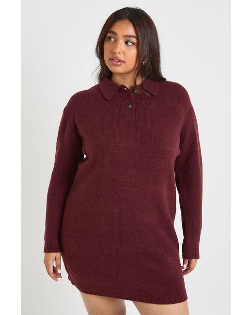Boohoo Plus Collared Long Sleeve Knit Sweater Dress