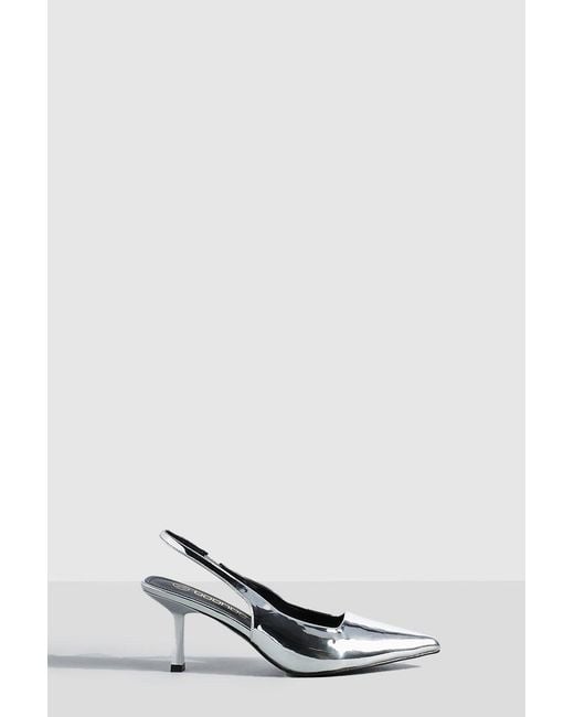 Boohoo White Metallic Low Stiletto Slingback Court Shoe