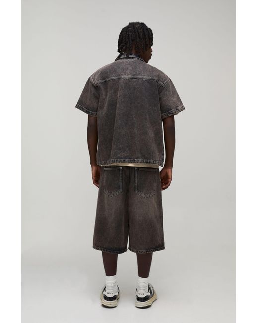 BoohooMAN Black Removable Carpenter Panel Boxy Oversized Denim Shirt for men
