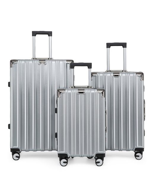 Infinity Leather Metallic Hardshell Suitcase Set Robust 8 Wheel Luggage Cabin Case Bag