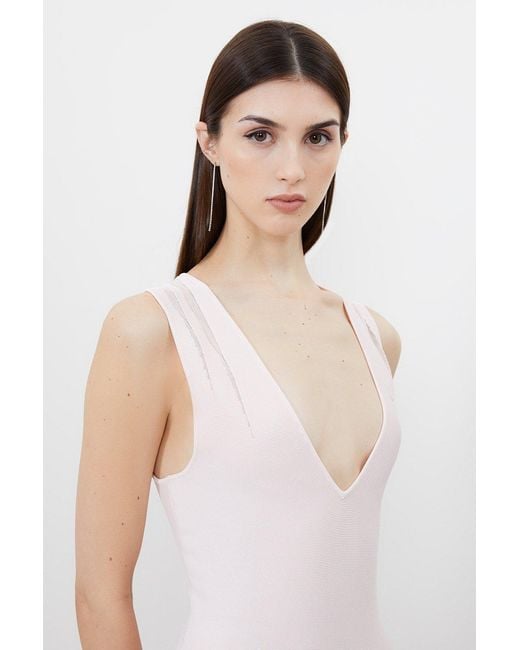 Karen Millen Pink Petite Viscose Blend Sheer Skirt Maxi Knit Dress
