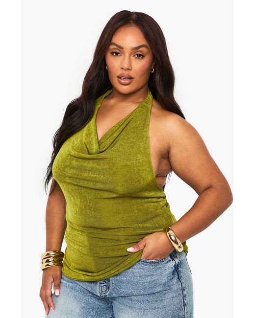 Boohoo Green Plus Double Layer Textured Slinky Top