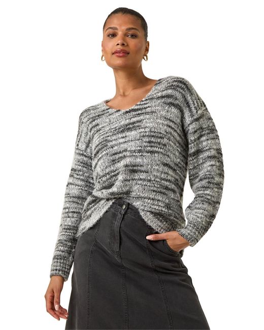 Roman Gray Shimmer V-Neck Knitted Jumper
