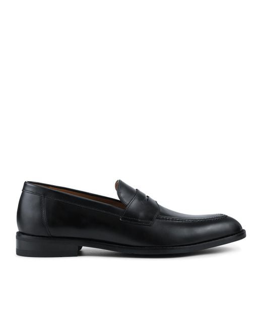 Jones Bootmaker Black Cabrino Leather Penny Loafers for men