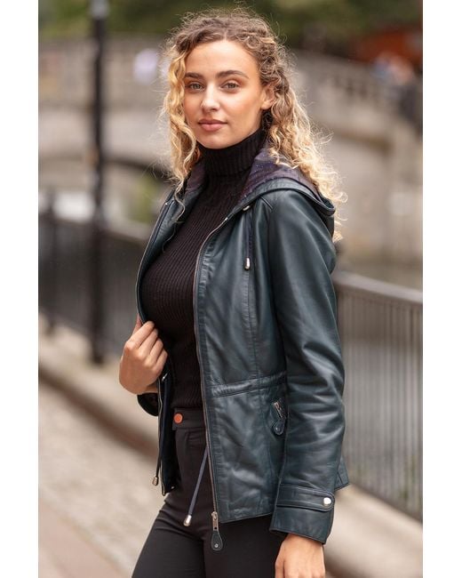 Ashwood Leather Gray 'Anne' Jacket With Adjustable Waist String