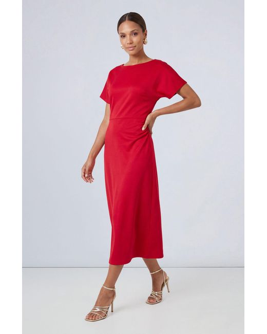 PRINCIPLES Red Ponte Slash Neck Midi Dress