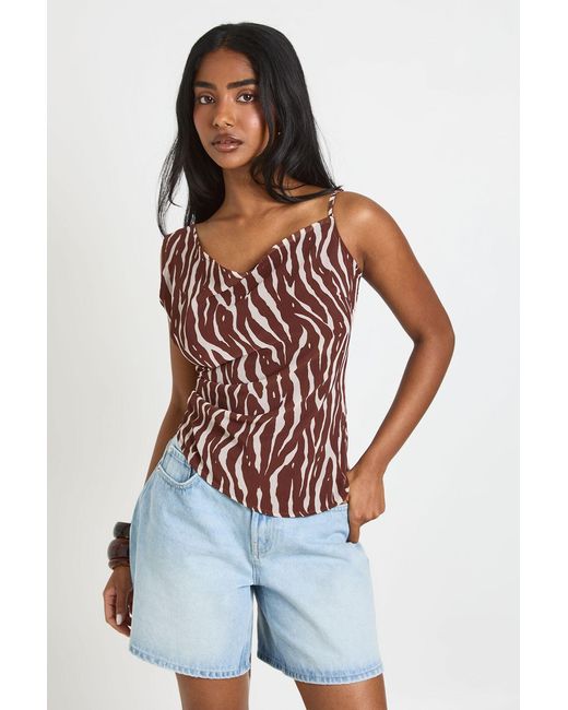 Boohoo White Zebra Chiffon Scarf Cami Top
