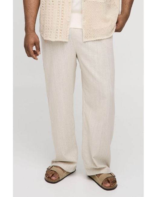 BoohooMAN Natural Plus Linen Relaxed Fit Trousers for men