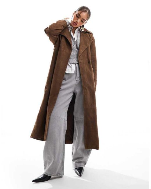 ASOS Brown Premium Suede Trench Coat