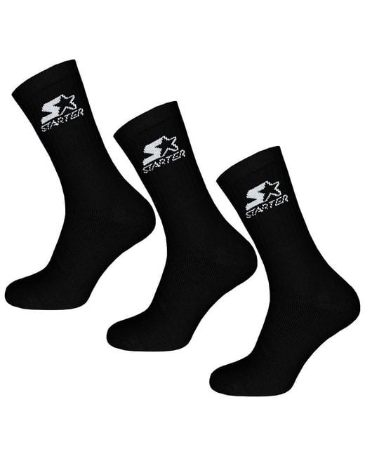 Starter Black 3-Pack Long Crew Socks for men