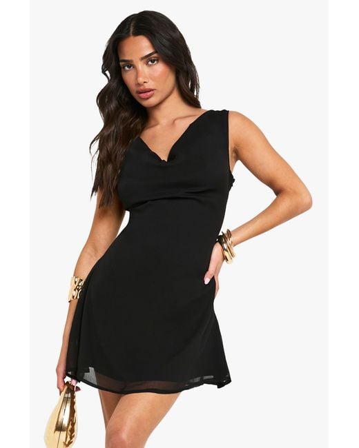 Boohoo Black Petite Chiffon Cowl Slip Mini Dress