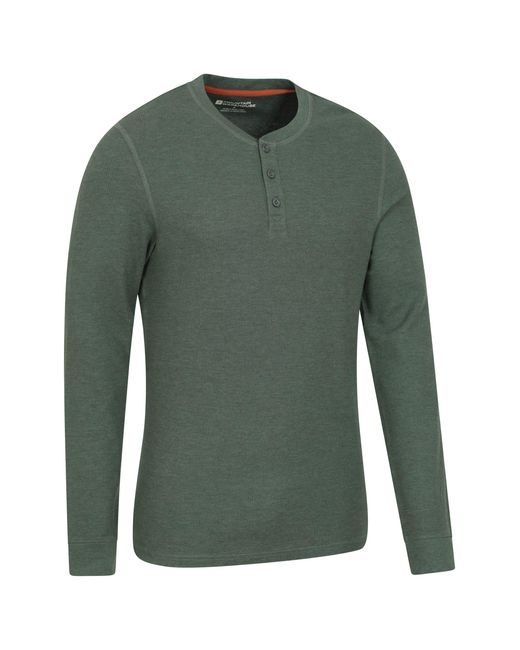 Mountain Warehouse Green 'Selby' Waffle Henley Tee With Button Fastenings Long Sleeve Top Cotton for men
