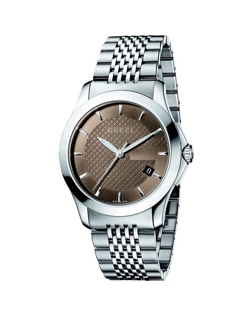 Gucci G-Timeless Herenhorloge Ya126406 Met Bruine Wijzerplaat En Zilveren Armband in het Metallic voor heren