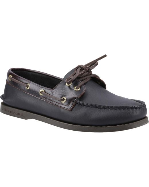 Sperry Top-Sider Authentische 2-Augen Leder Herren Amaretto/Schwarz Bootsschuhe in Black für Herren