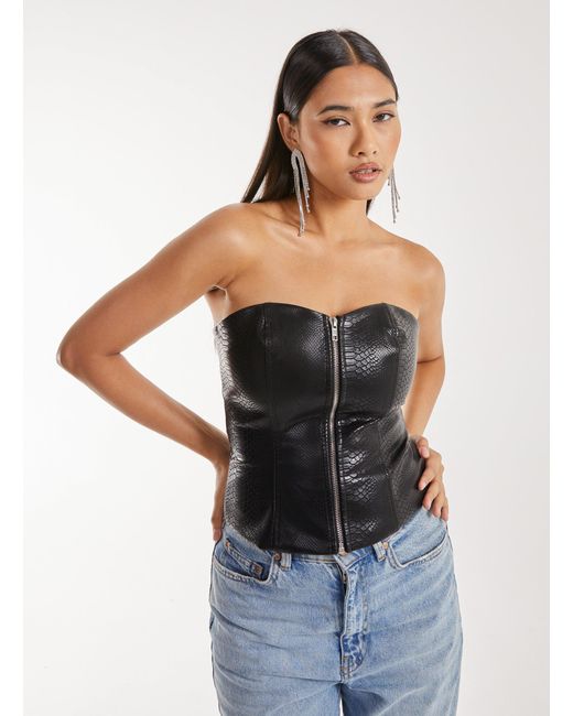 Pink Vanilla Black Snake Pu Lace Up Corset Top