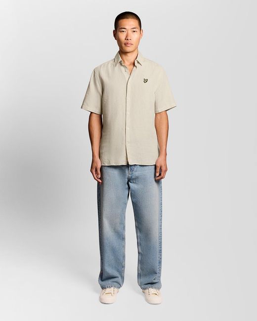 Lyle & Scott Natural Short Sleeve Linen Blend Shirt for men