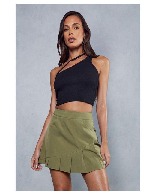 MissPap Green Ribbed Cut Out One Shoulder Top