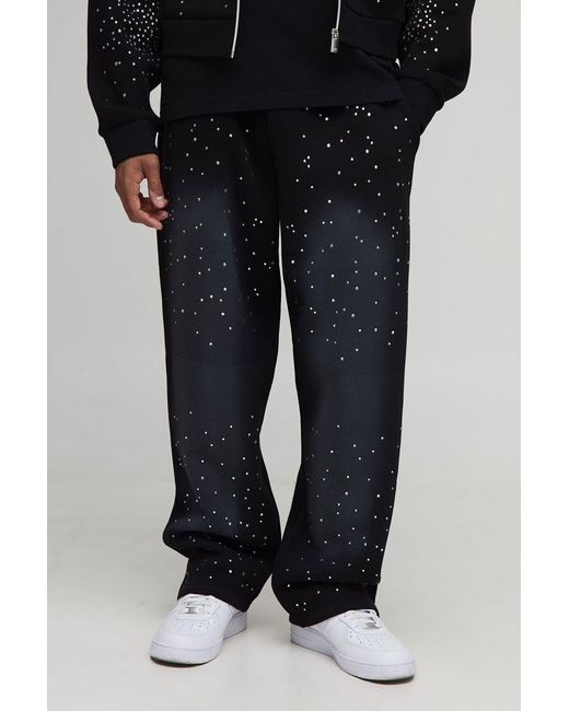 BoohooMAN Black Baggy Fit Washed Rhinestone Joggers for men