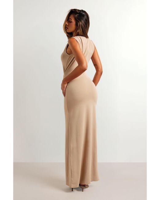 Boohoo Natural Super Soft Knot Waist Sleeveless Maxi Dress