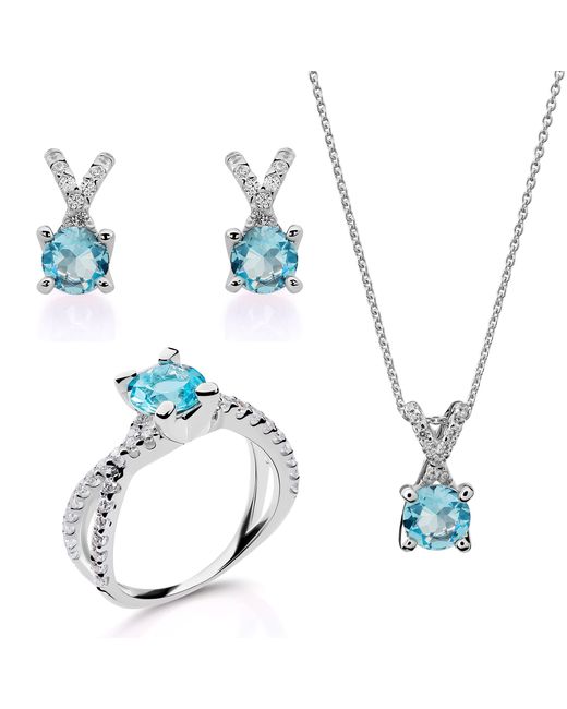 Orphelia Blue 'Maya' 925 Sterling Set: Necklace + Earrings + Ring