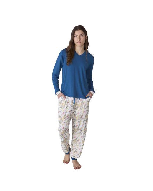 J&j Brothers Blue Jjbfp0400 Long-Sleeved Cotton Pajamas