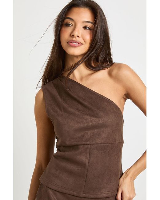 Boohoo Brown Faux Suede One Shoulder Top