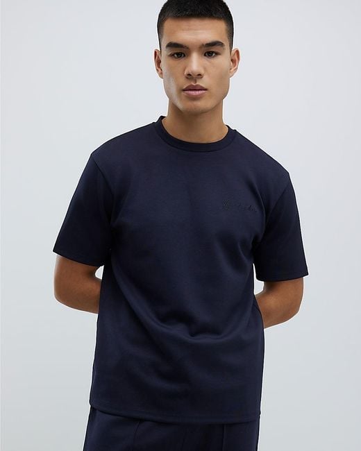 River Island Blue T-Shirt Slim Fit Long Sleeve Cotton for men