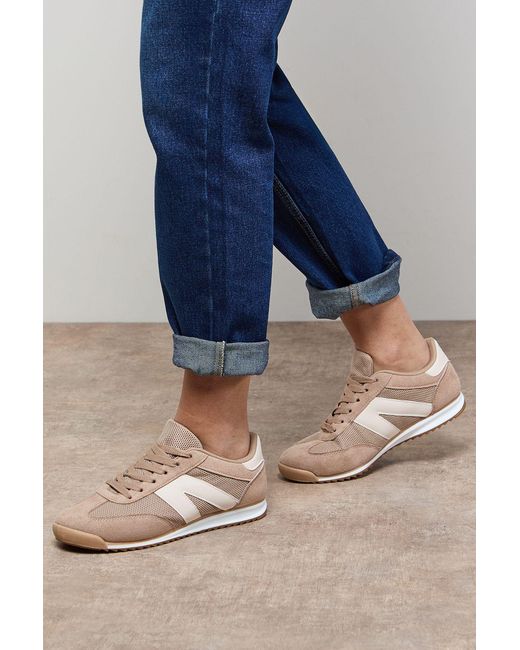 Oasis Blue Jemima Faux Suede Mesh Lace Up Trainers