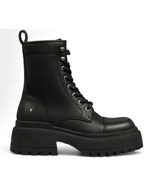Windsor Smith Black Leather Chunky Combat Boots