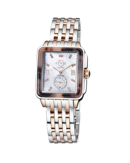 Gevril Gv2 Bari Tortoise Mother Of Pearl Dial Two Tone Ip Rose