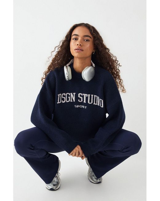 DSGN Studio Blue Knitted Oversized Crew Neck Jumper