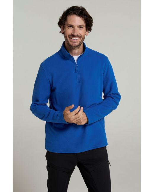 Mountain Warehouse Blue 'Camber Ii' Half Zip Fleece Top Antipill Breathable Casual Winter Sweater for men