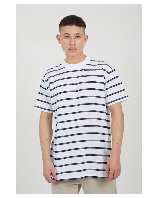 Brave Soul White 'Gannon' Cotton Oversized Stripe T-Shirt for men