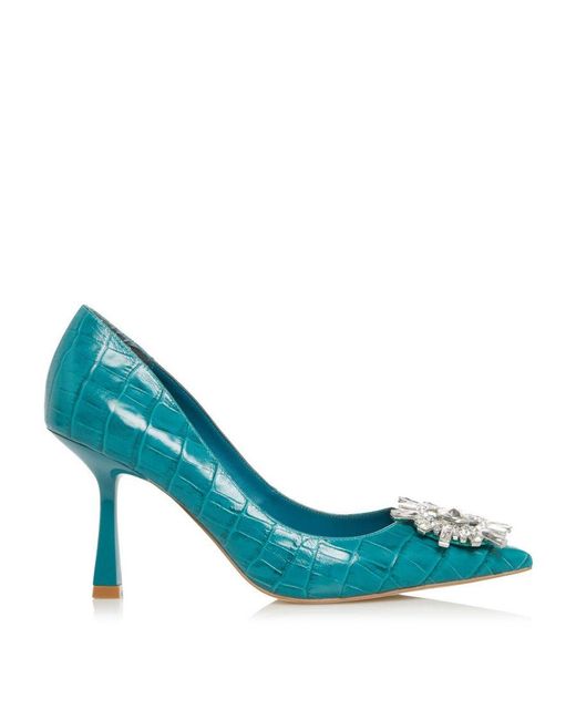 Dune Blue Ladies Blissfull Brooch Detail Court Shoes Leather