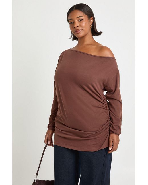 Boohoo Red Plus Off The Shoulder Ruched Long Sleeve Top