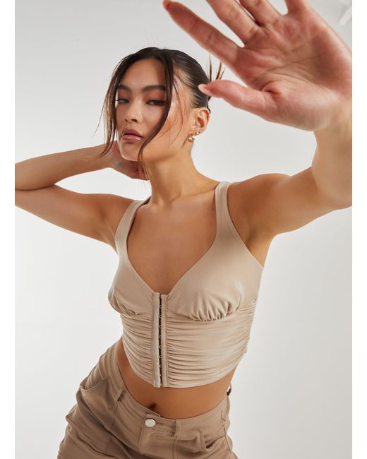 Pink Vanilla Brown Eyelet Detail Corset Crop Top