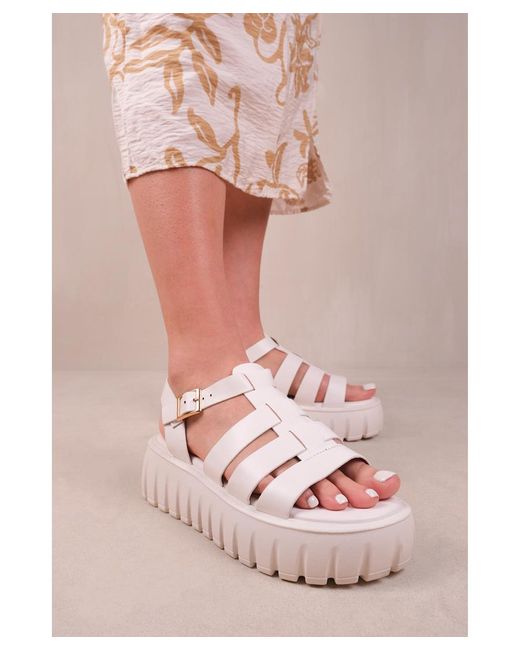 Where's That From Pink 'Elixir' Strappy Flatform Sandals Faux Leather